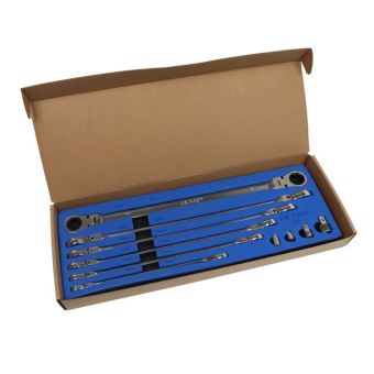 US PRO 2218 10-Pc Extra-Long Double Flexi-Head Ring Ratchet Wrench Set