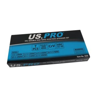 US PRO 3222 7-Pc Double-End Ring Aviation Spanner Set