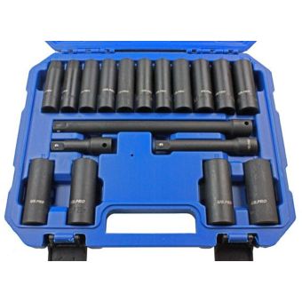 US PRO 3428 18-Pc 1/2″ Drive Deep Impact Socket & Extension Set (10–24 mm, 6-Point)