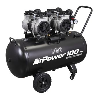 Sealey SAC10001S 100L Oil Free Low Noise Direct Drive Air Compressor 2 x 2hp product image