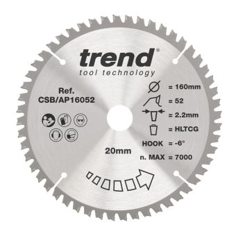 Trend Aluminium Plastic Circular Saw Blade 160mm x 20mm x 52T CSB/AP16052