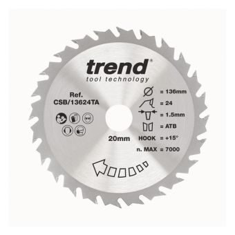 Trend CSB/13624TA Wood Cordless Circular Saw Blade 136mm 24 Tooth