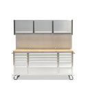 US SNAP MAC 72 Inch Stainless Steel 15 Drawer Work Bench with Upper Cabinets